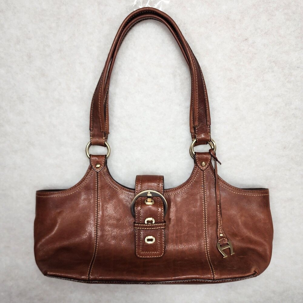 VTG Etienne Aigner Soft Brown Leather Shoulder Bag Y2K 90s Brass Hardware (b45)